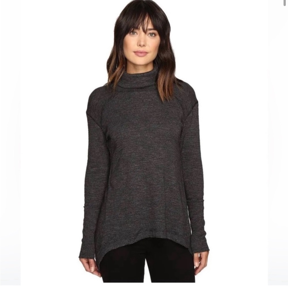 We The‎ Free People Split Back Cowl Turtleneck Top Charcoal Gray Medium